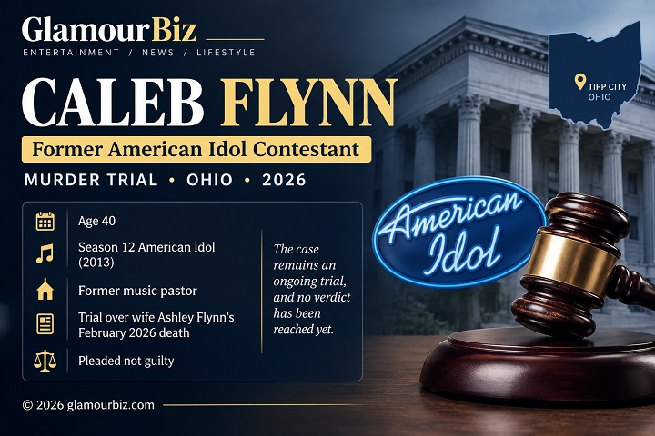 Caleb Flynn, former American Idol contestant, appears in court during his murder trial for the death of his wife Ashley Flynn