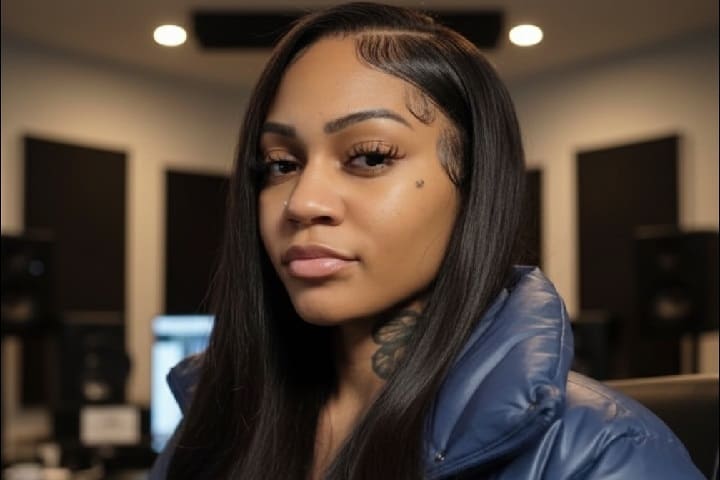 Chicago rapper and content creator Aspen Kartier in a recording studio, representing her transition from music to viral digital content in 2026.