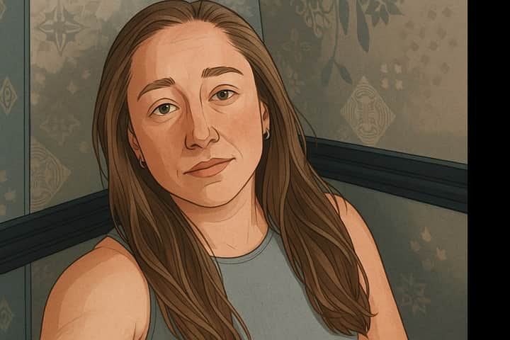 AI-generated portrait of Cheeny Plante, Naked and Afraid survivalist and former SERE instructor, illustrated in a realistic style with long brown hair and natural expression.