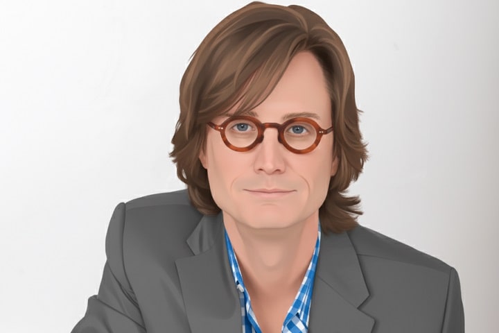 Illustrated portrait of Greg Cope White, author of The Pink Marine and Netflix series Boots, 2025