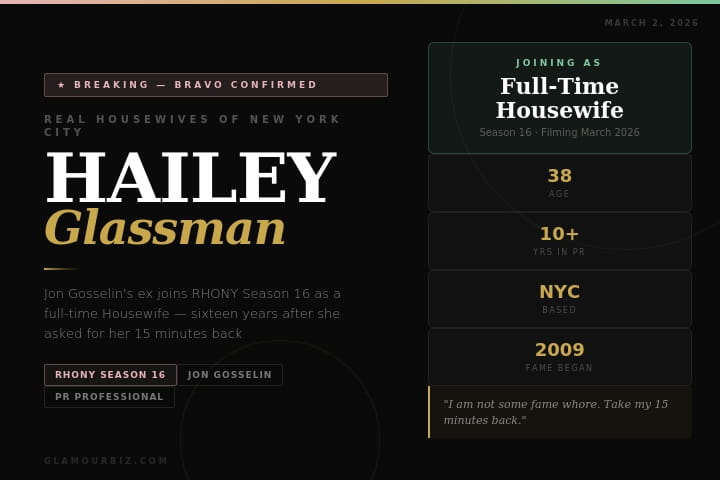 Hailey Glassman RHONY Season 16 new Housewife confirmed March 2026