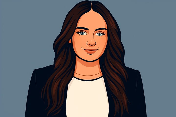 Illustrated portrait of Katarina Szulc, Borderland Dispatches podcast host and investigative journalist exposing cartel smuggling in 2025