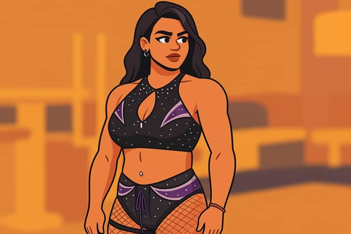 Illustrated image of Nikki Blackheart, rising indie wrestler in 2025 known for viral matches and fierce in-ring presence.