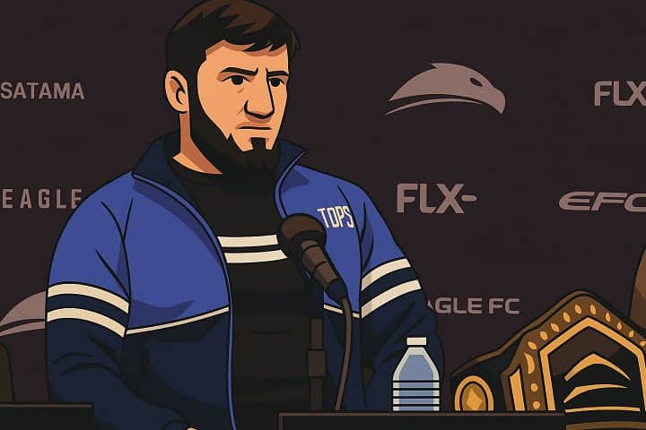 Illustrated image of Rizvan Kuniev, UFC heavyweight fighter from Dagestan in 2025