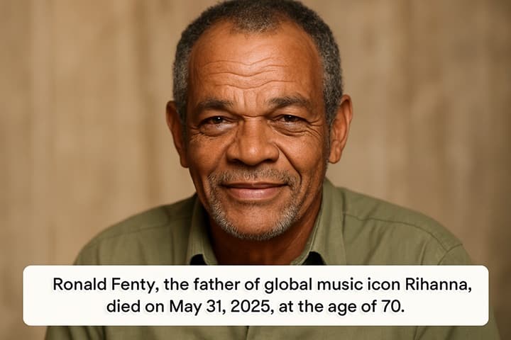 Ronald Fenty, Rihanna’s father, smiling in a close-up portrait before his death in May 2025 at age 70.