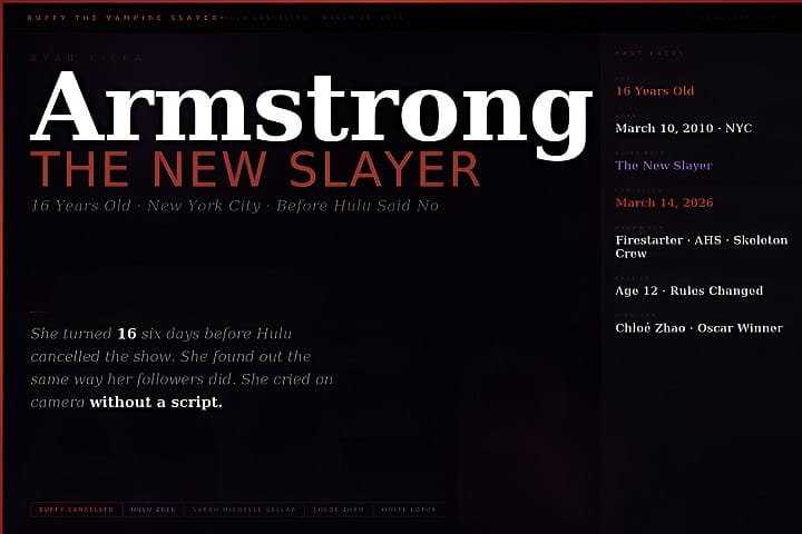 Ryan Kiera Armstrong Buffy New Sunnydale cancelled Hulu 2026 Sarah Michelle Gellar new slayer